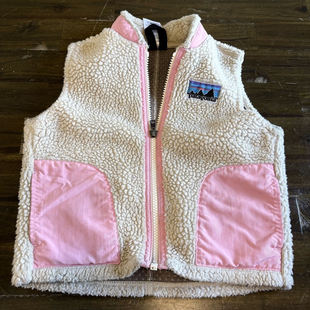 Vintage Patagonia Sherpa Vest Pink Baby Girl Toddler Color Block Cream 24M